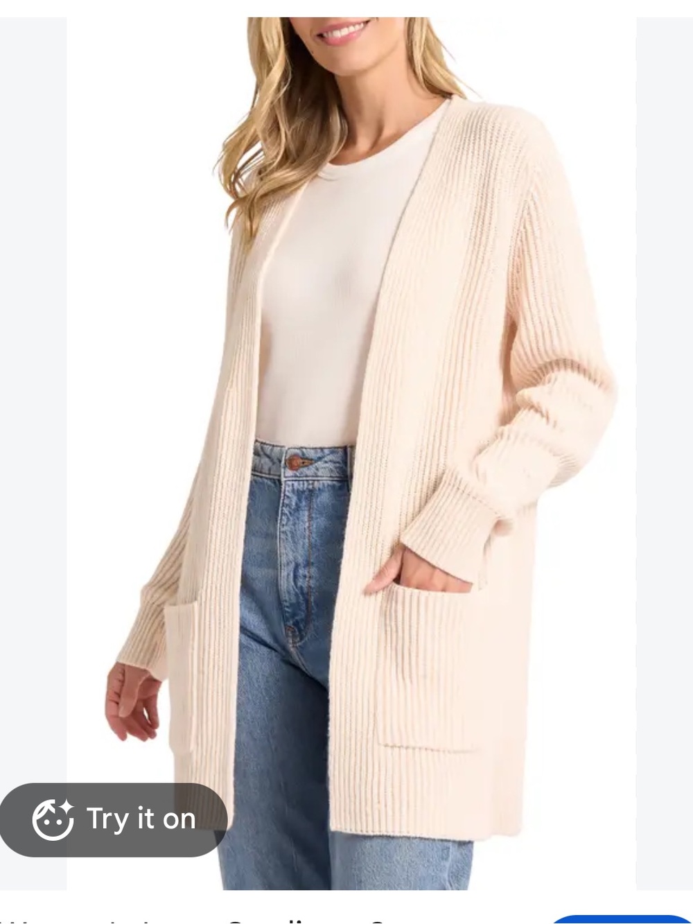 Universal Thread Cream Open-Front Ribbed Cardigan Sweater Large - Picture 2 of 6